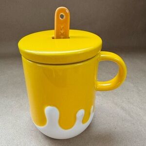 Starbucks Summer Yellow Popsicle Ice Cream Bone China Mug, Lid and Spoon. 10oz